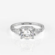 Cushion and Pear Cut Moissanite Diamond Trilogy Sterling Silver Ring