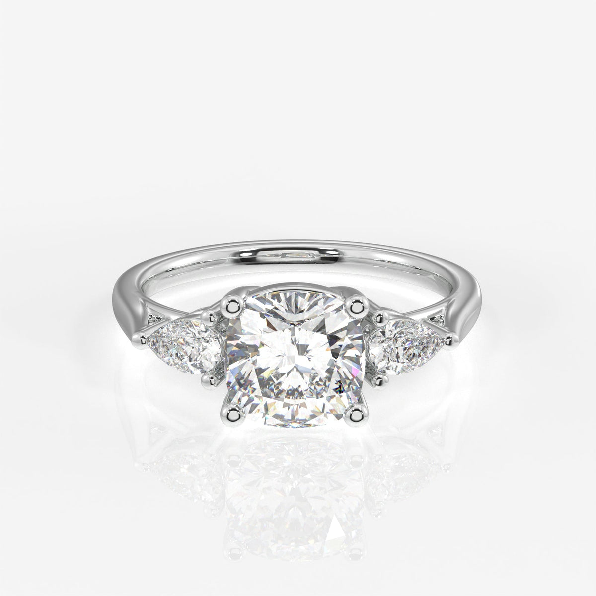 Cushion and Pear Cut Moissanite Diamond Trilogy Sterling Silver Ring