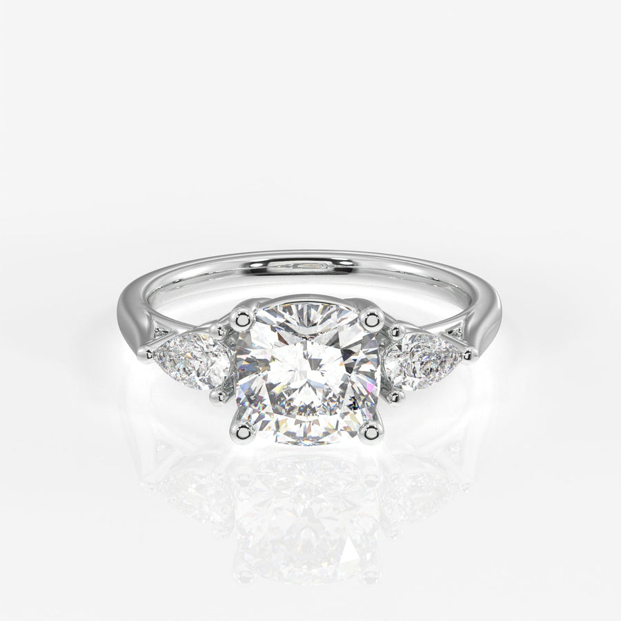 Cushion and Pear Cut Moissanite Diamond Trilogy Sterling Silver Ring