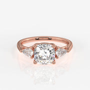 Cushion and Pear Cut Moissanite Diamond Trilogy Sterling Silver Ring