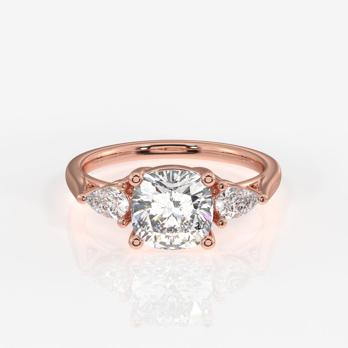 Cushion and Pear Cut Moissanite Diamond Trilogy Sterling Silver Ring