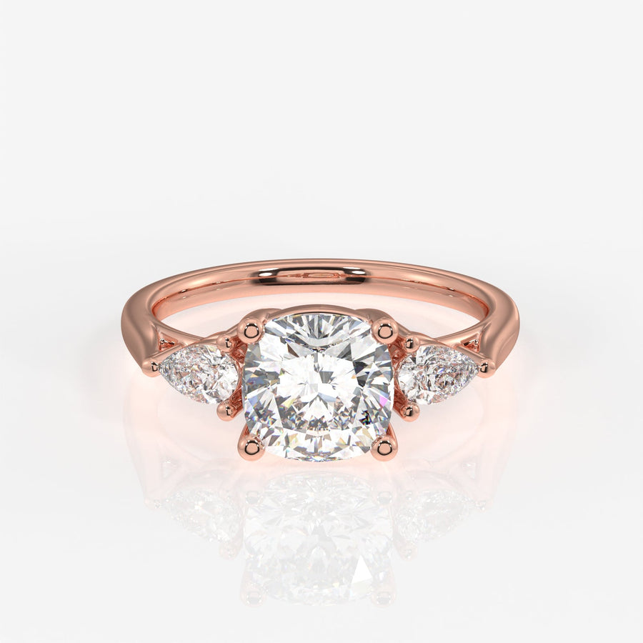 Cushion and Pear Cut Moissanite Diamond Trilogy Sterling Silver Ring