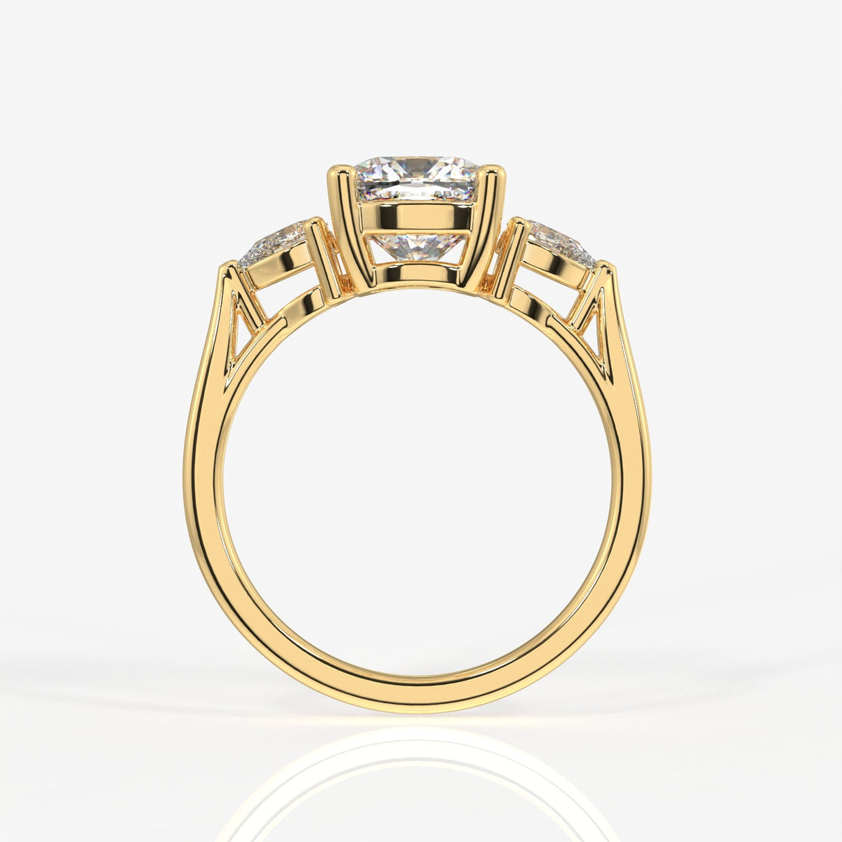 Cushion and Pear Cut Moissanite Diamond Trilogy Sterling Silver Ring