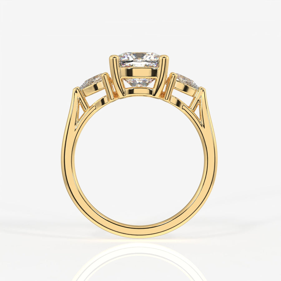 Cushion and Pear Cut Moissanite Diamond Trilogy Sterling Silver Ring