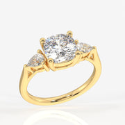 Cushion and Pear Cut Moissanite Diamond Trilogy Sterling Silver Ring