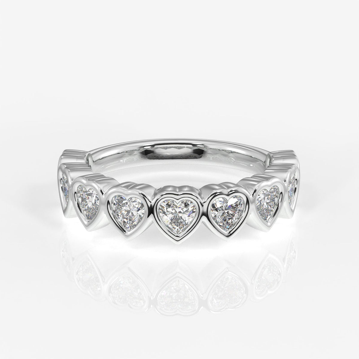 Heart Cut Moissanite Diamond Wedding Band Sterling Silver Ring