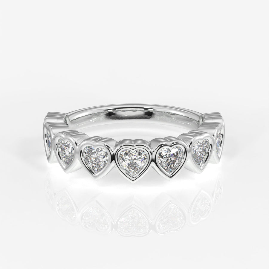 Heart Cut Moissanite Diamond Wedding Band Sterling Silver Ring