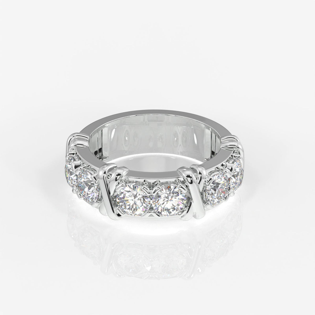 Round Cut Moissanite Diamond Wedding Band Sterling Silver Ring