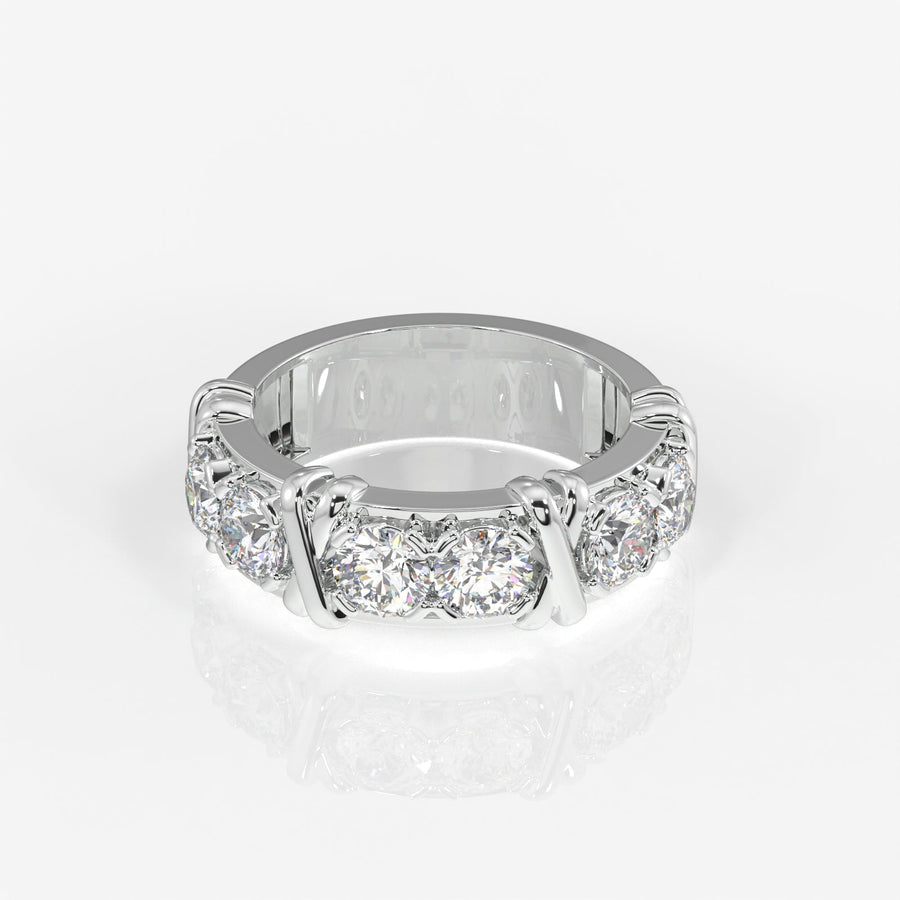 Round Cut Moissanite Diamond Wedding Band Sterling Silver Ring