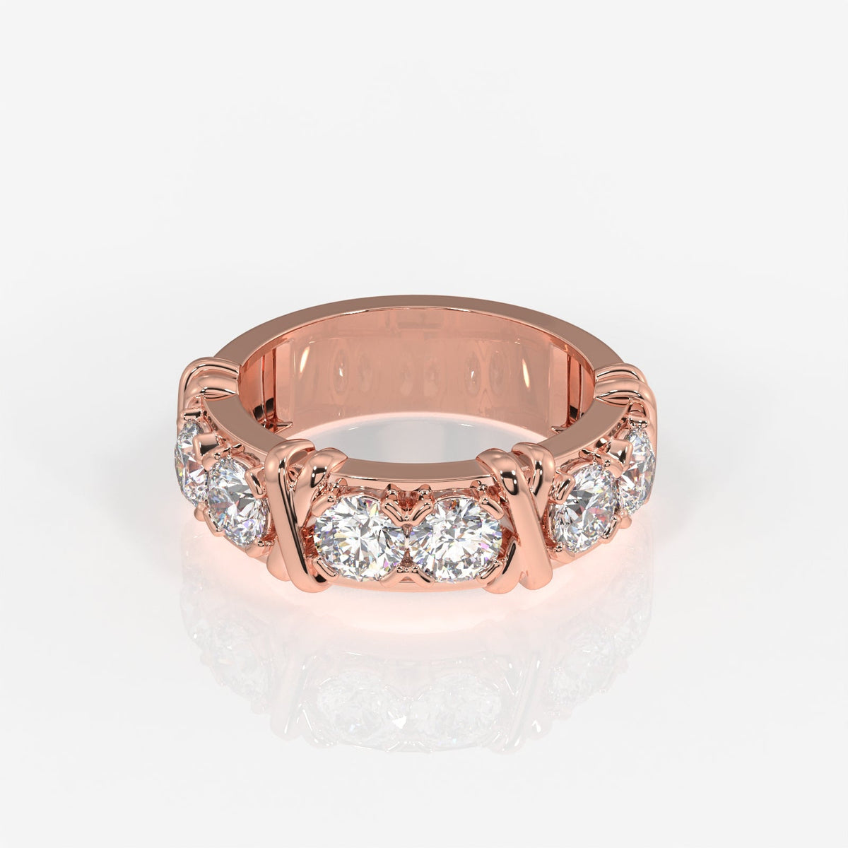 Round Cut Moissanite Diamond Wedding Band Sterling Silver Ring