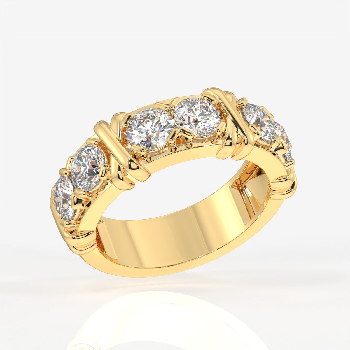 Round Cut Moissanite Diamond Wedding Band Sterling Silver Ring