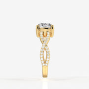 Portuguese Cut Moissanite Diamond Twisted Engagement Sterling Silver Ring