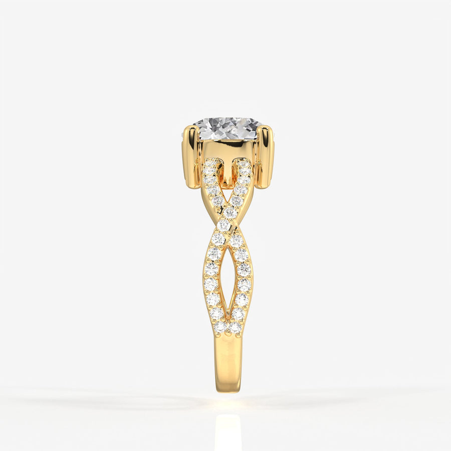 Portuguese Cut Moissanite Diamond Twisted Engagement Sterling Silver Ring