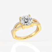 Portuguese Cut Moissanite Diamond Twisted Engagement Sterling Silver Ring