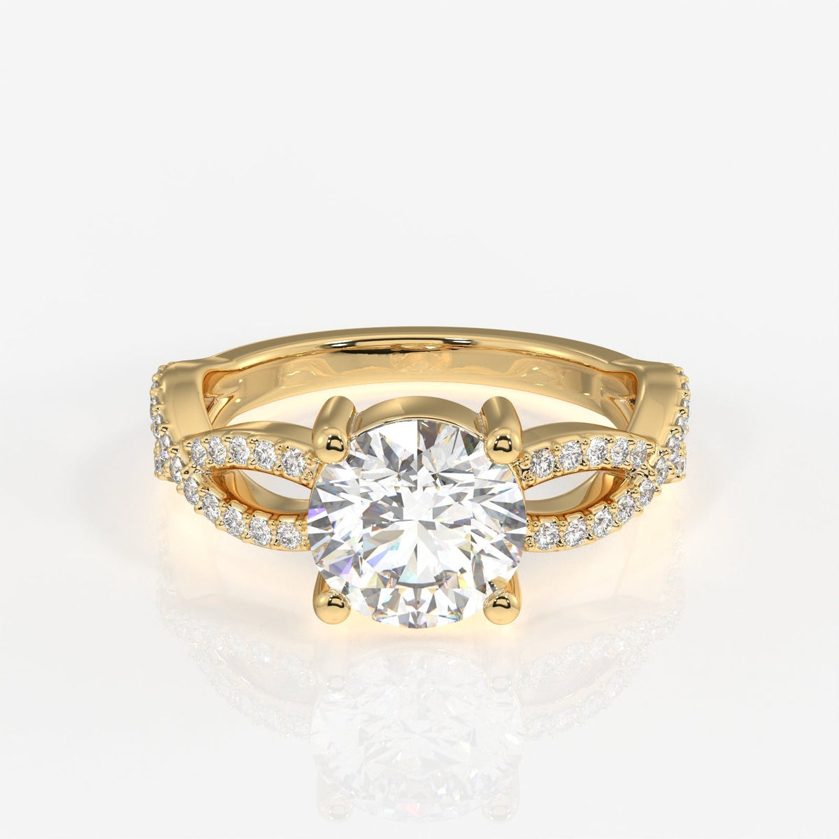 Round Cut Moissanite Diamond Twisted Engagement Sterling Silver Ring