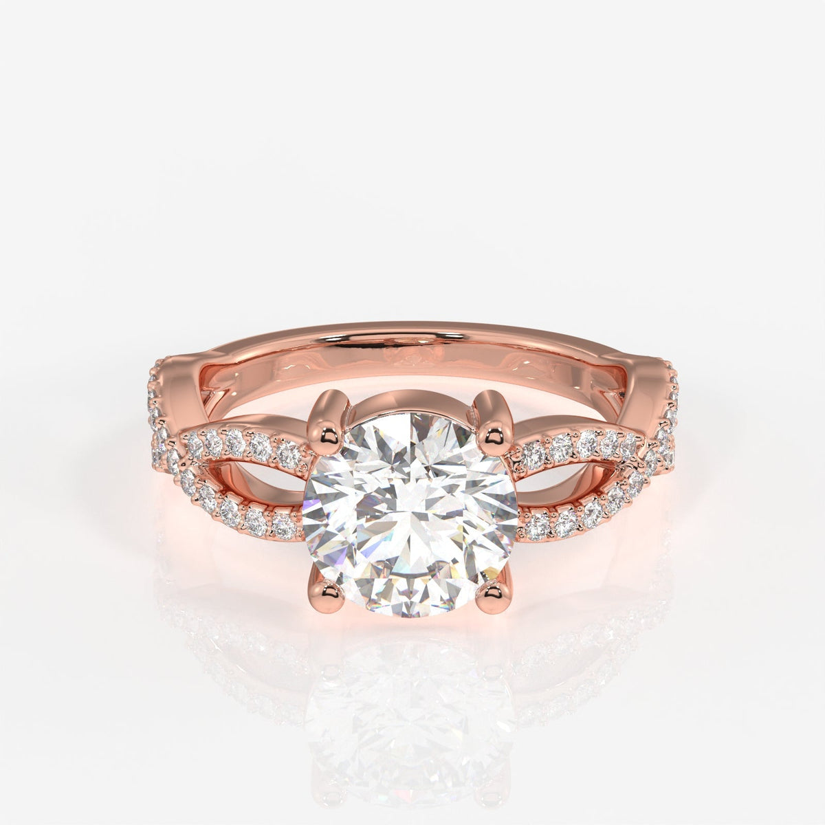 Round Cut Moissanite Diamond Twisted Engagement Sterling Silver Ring