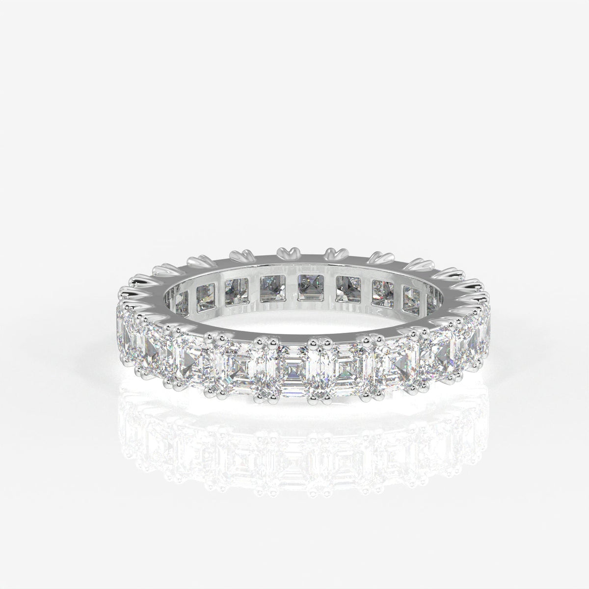 Asscher Cut Moissanite Diamond Eternity Band Sterling Silver Ring