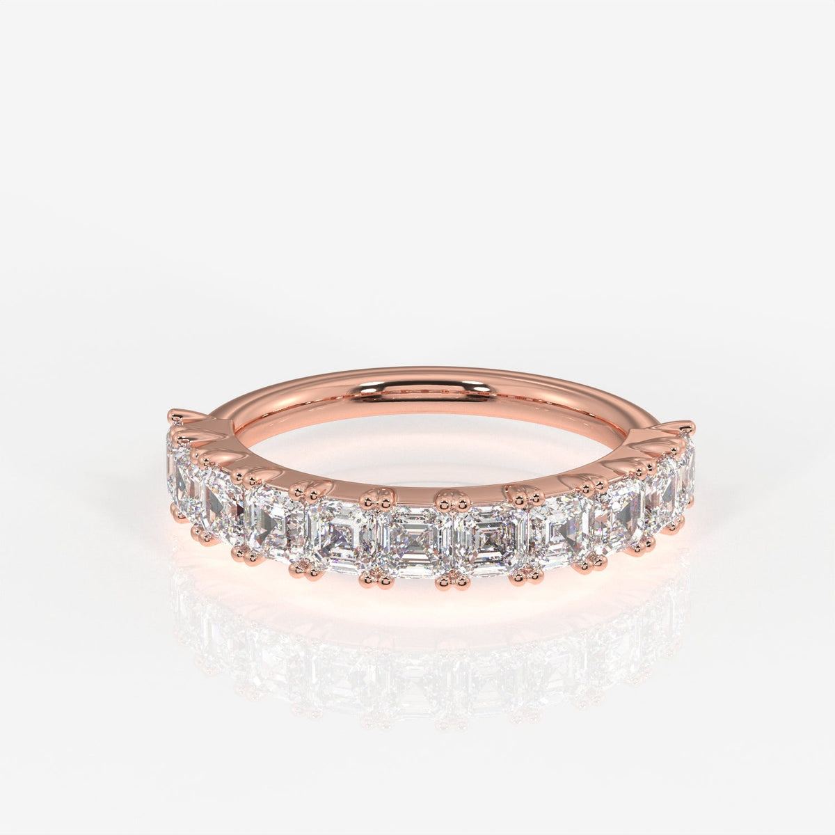 Asscher Cut Moissanite Diamond Wedding Band Sterling Silver Ring