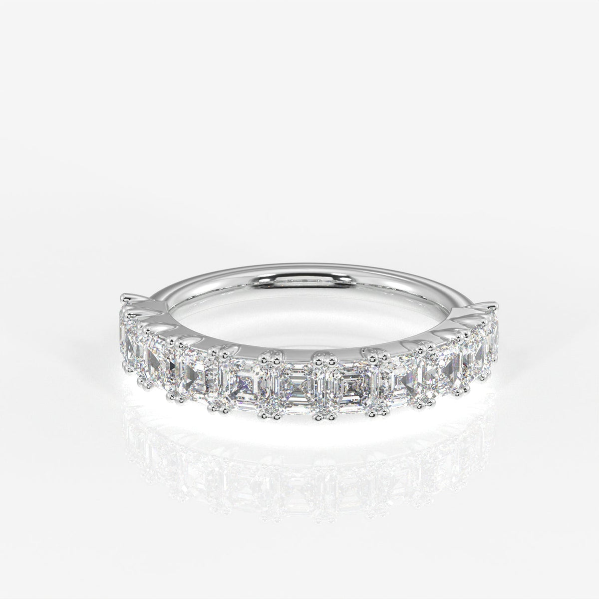 Asscher Cut Moissanite Diamond Wedding Band Sterling Silver Ring