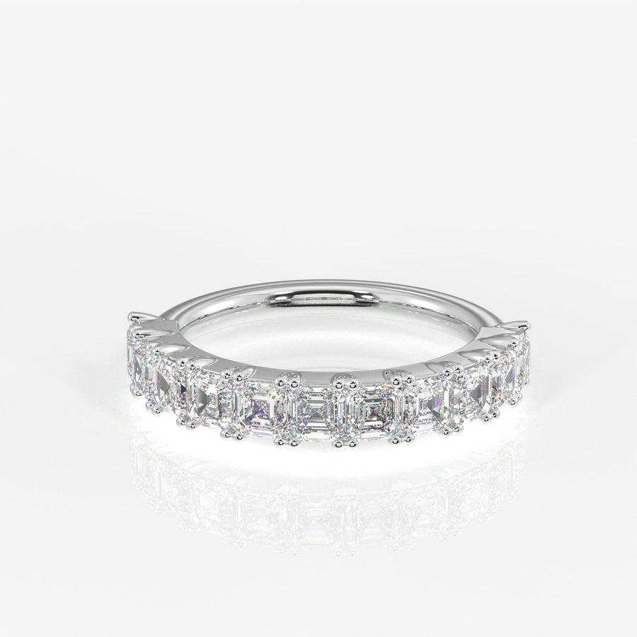 Asscher Cut Moissanite Diamond Wedding Band Sterling Silver Ring