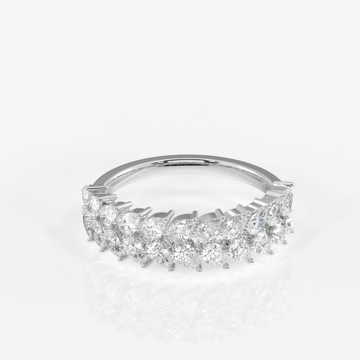 Pear Cut Moissanite Diamond Wedding Band Sterling Silver Ring