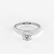 Portuguese Cut Moissanite Diamond Three lane Pave Sterling Silver Ring