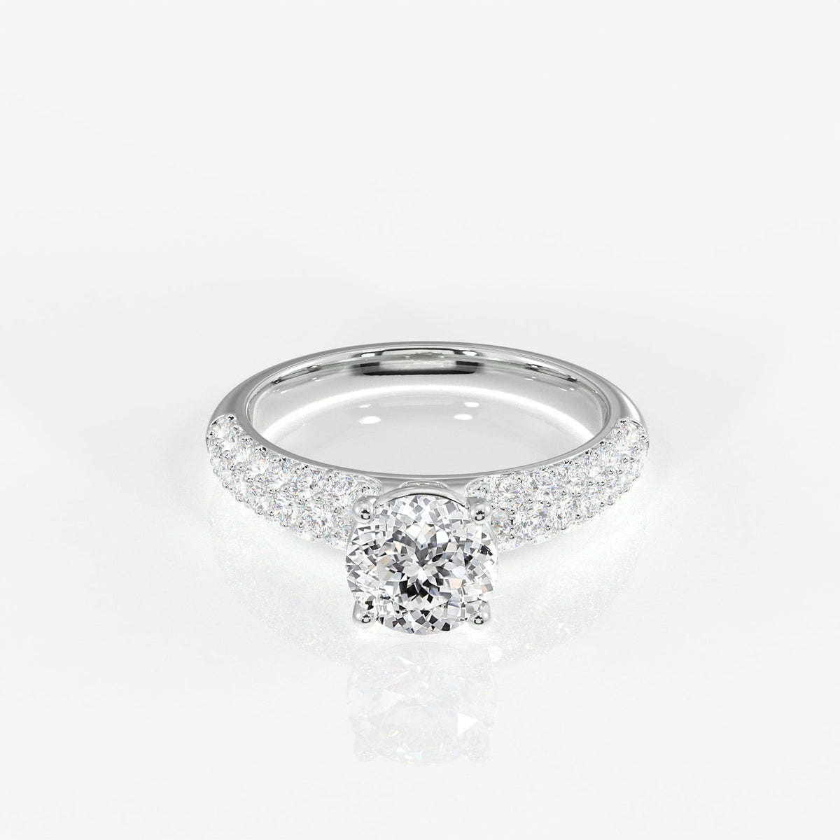 Portuguese Cut Moissanite Diamond Three lane Pave Sterling Silver Ring