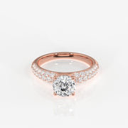 Portuguese Cut Moissanite Diamond Three lane Pave Sterling Silver Ring
