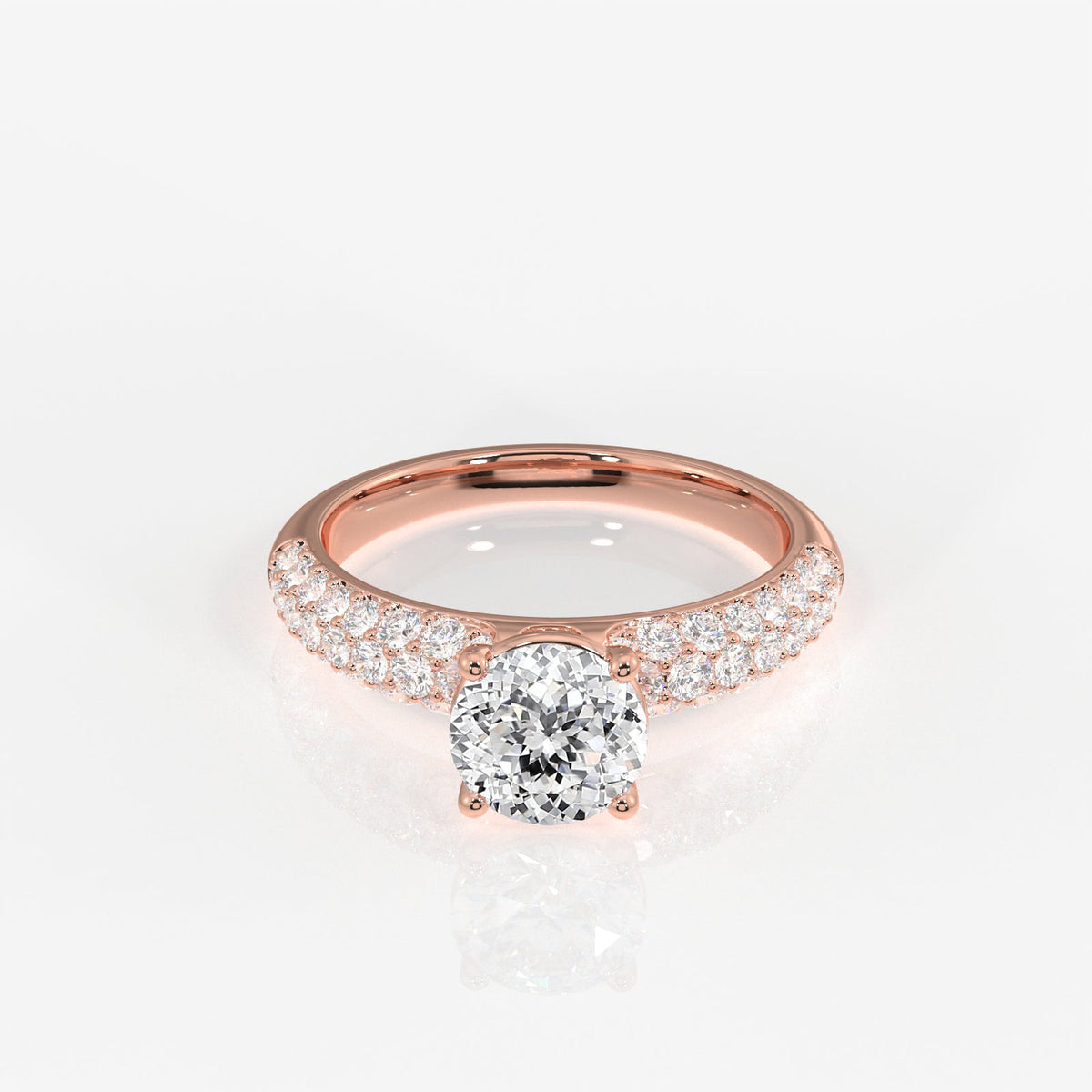 Portuguese Cut Moissanite Diamond Three lane Pave Sterling Silver Ring
