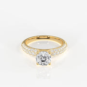 Portuguese Cut Moissanite Diamond Three lane Pave Sterling Silver Ring