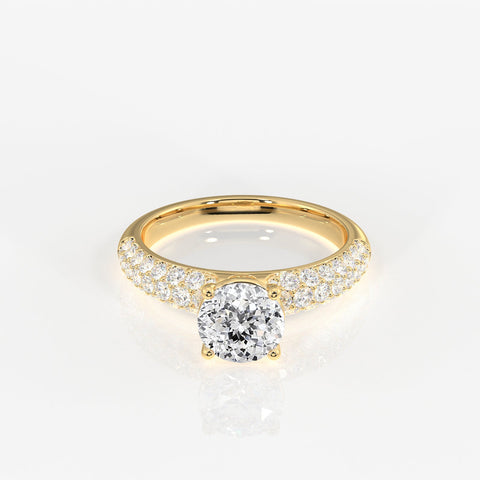 Portuguese Cut Moissanite Diamond Three lane Pave Sterling Silver Ring