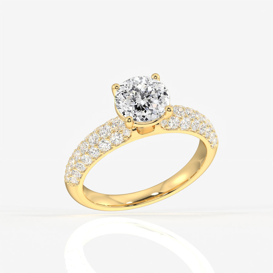Portuguese Cut Moissanite Diamond Three lane Pave Sterling Silver Ring