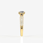 Portuguese Cut Moissanite Diamond Three lane Pave Sterling Silver Ring