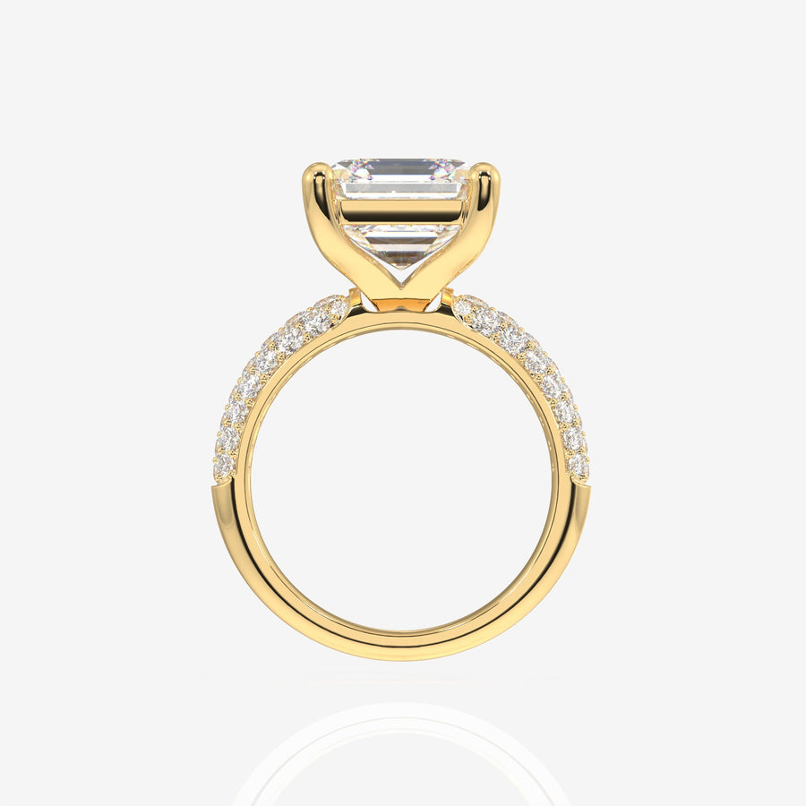 Asscher Cut Moissanite Diamond Three Layer Pave Sterling Silver Ring