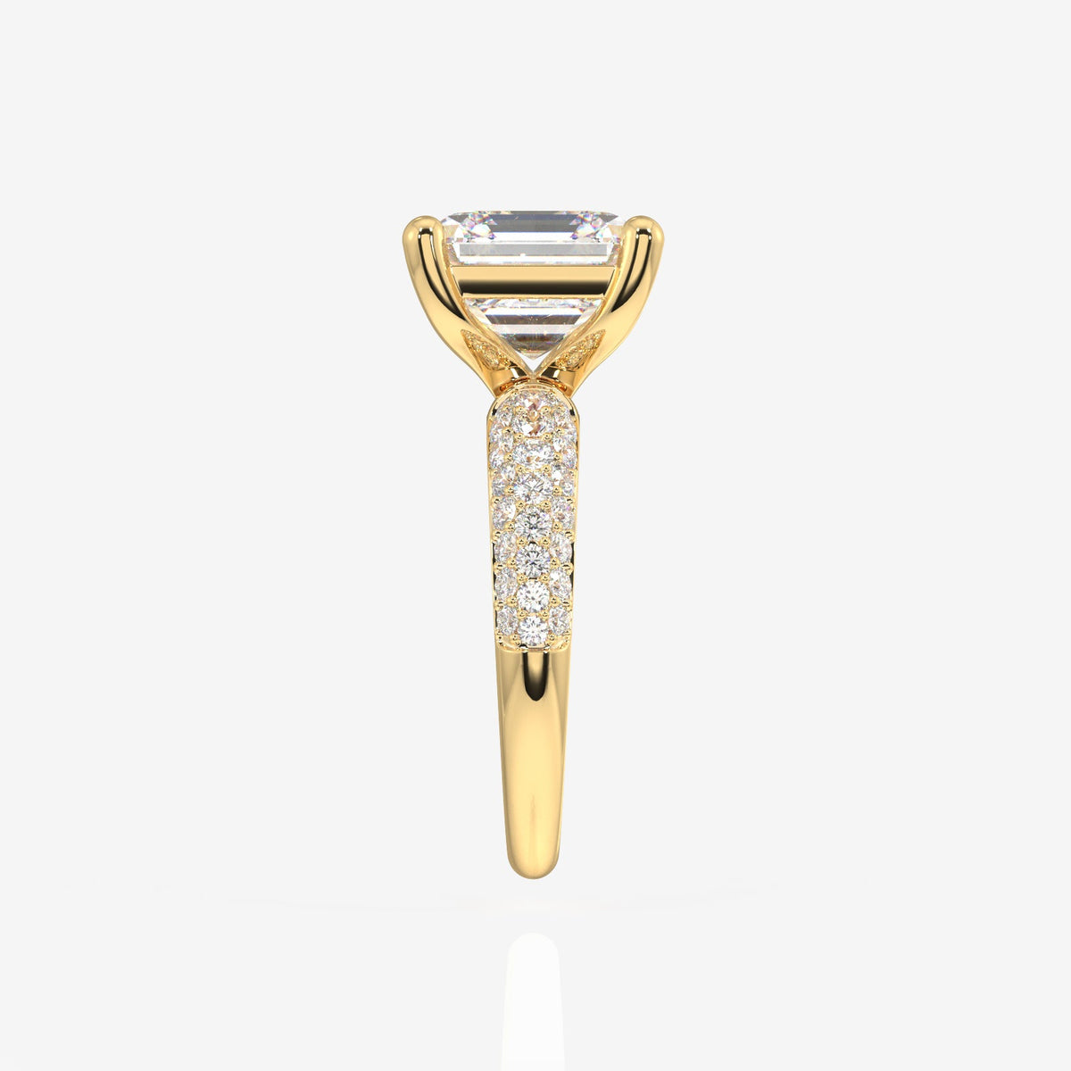 Asscher Cut Moissanite Diamond Three Layer Pave Sterling Silver Ring