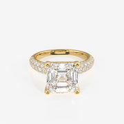 Asscher Cut Moissanite Diamond Three Layer Pave Sterling Silver Ring