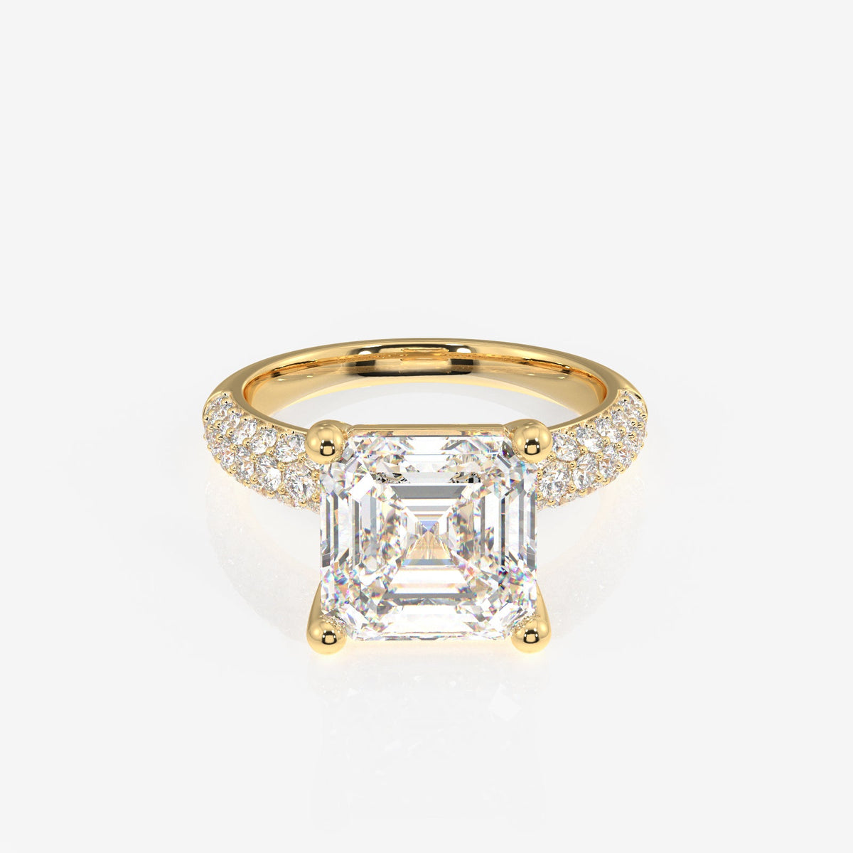 Asscher Cut Moissanite Diamond Three Layer Pave Sterling Silver Ring