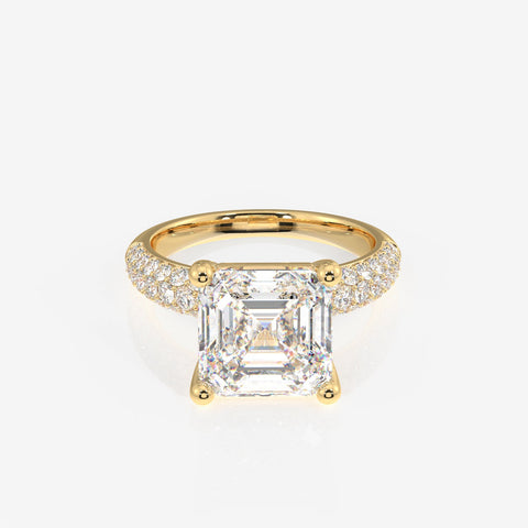 Asscher Cut Moissanite Diamond Three Layer Pave Sterling Silver Ring