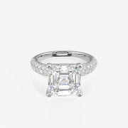 Asscher Cut Moissanite Diamond Three Layer Pave Sterling Silver Ring