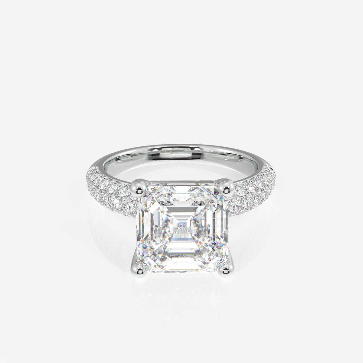 Asscher Cut Moissanite Diamond Three Layer Pave Sterling Silver Ring