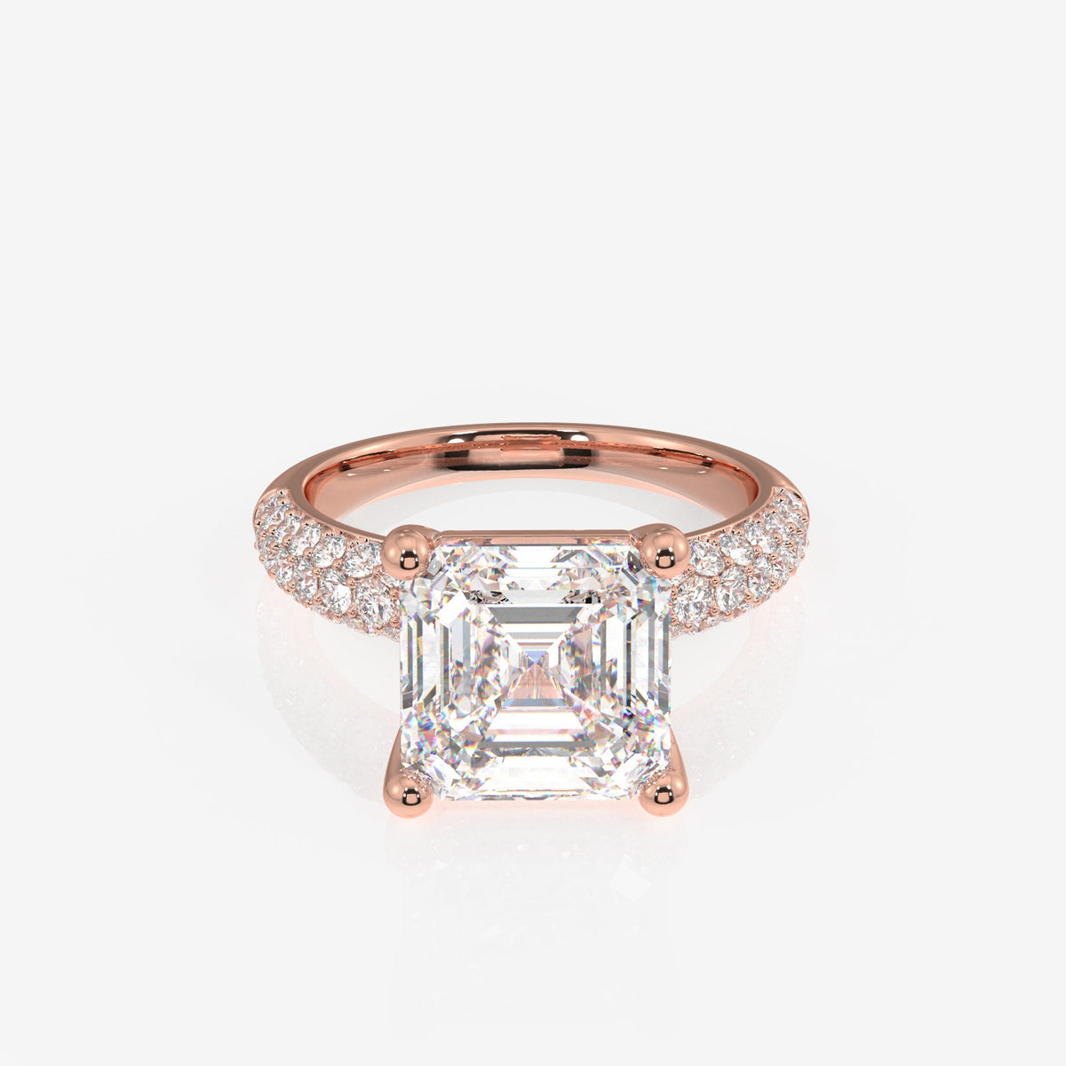 Asscher Cut Moissanite Diamond Three Layer Pave Sterling Silver Ring
