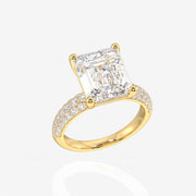 Emerald Cut Moissanite Diamond Three Layer Pave Sterling Silver Ring