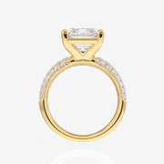 Emerald Cut Moissanite Diamond Three Layer Pave Sterling Silver Ring