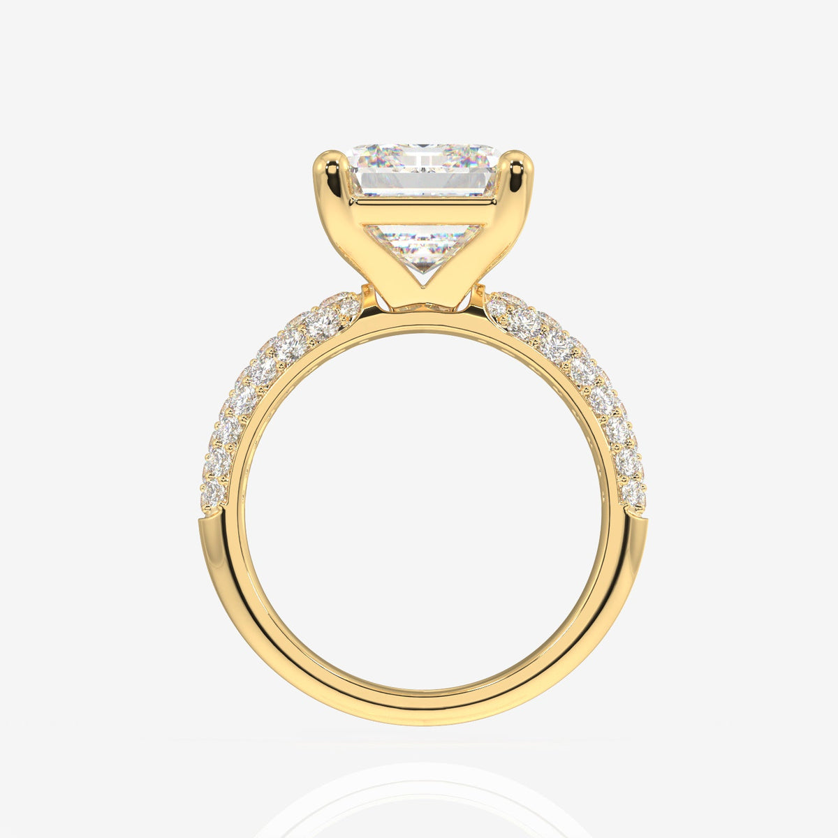 Emerald Cut Moissanite Diamond Three Layer Pave Sterling Silver Ring