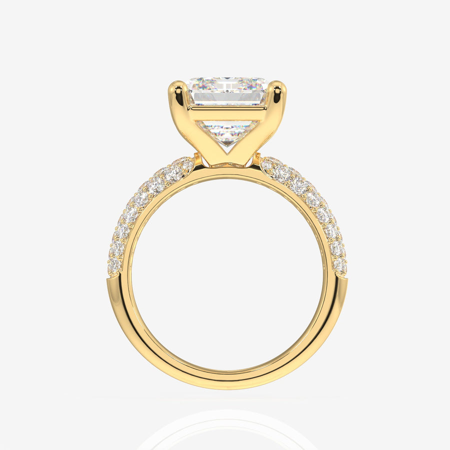 Emerald Cut Moissanite Diamond Three Layer Pave Sterling Silver Ring