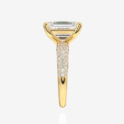 Emerald Cut Moissanite Diamond Three Layer Pave Sterling Silver Ring