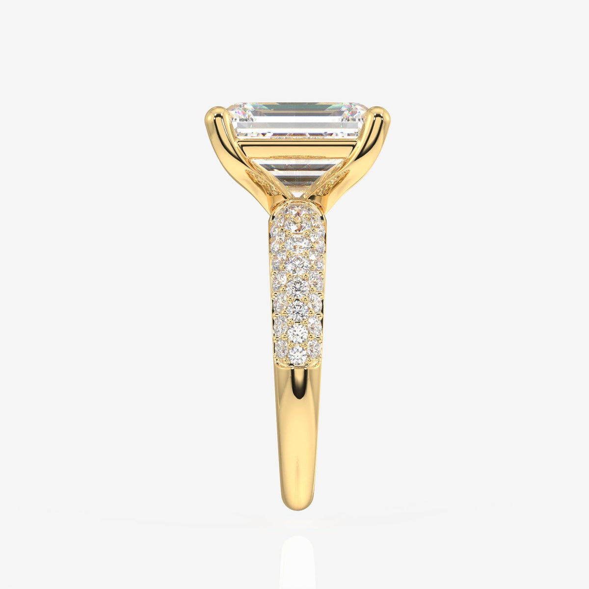 Emerald Cut Moissanite Diamond Three Layer Pave Sterling Silver Ring