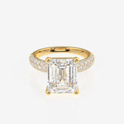 Emerald Cut Moissanite Diamond Three Layer Pave Sterling Silver Ring