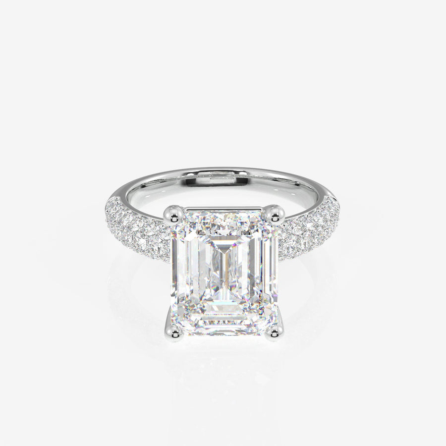 Emerald Cut Moissanite Diamond Three Layer Pave Sterling Silver Ring