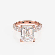 Emerald Cut Moissanite Diamond Three Layer Pave Sterling Silver Ring